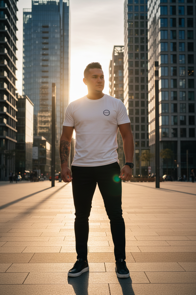 MANUVERO Premium T-Shirt – Weiß Editorial
